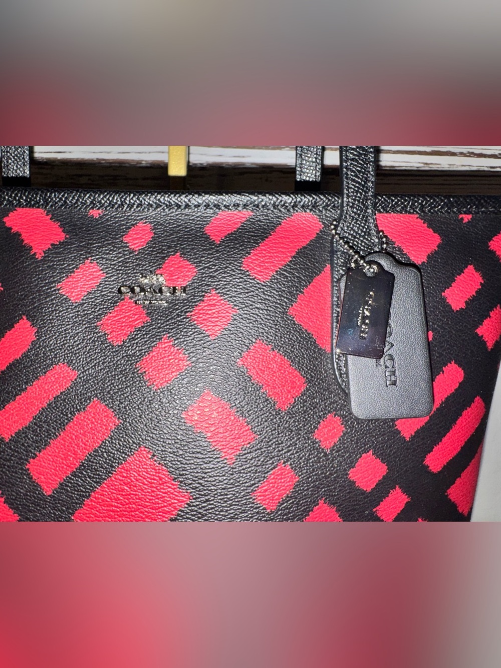Coach F22246 City Zip Tote Bag Wild Red Plaid/Black 12x8x4” EUC - Picture 3 of 15
